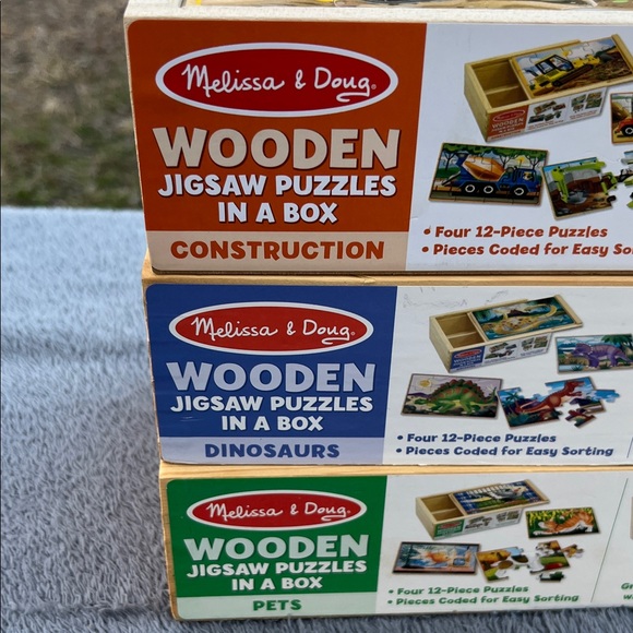 Melissa & Doug Colorful Wooden Jigsaw Puzzle 3 sets. 12 puzzles, 12 pieces each - Picture 2 of 2